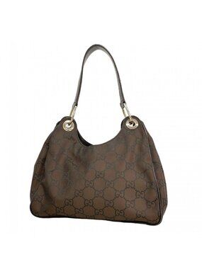Gucci Shoulder Bag GG Nylon Brown Silver